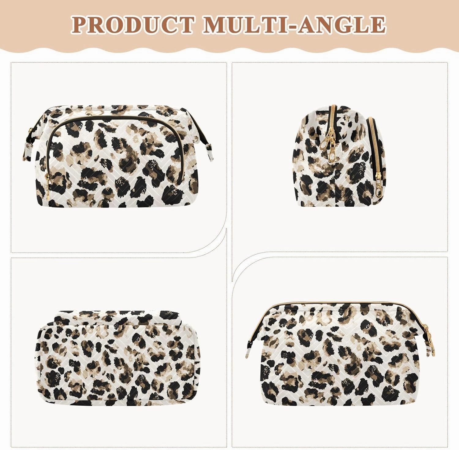 Seamless Abstract Watercolor Leopard Cheetah Skin Tie Dye Gradient Women Cosmetic Bag Makeup Bag Stylish Trip Beauty Bag Travel Toiletry Bag with Bottle Organizer 10.2 x 5.9 x 6.7 inch