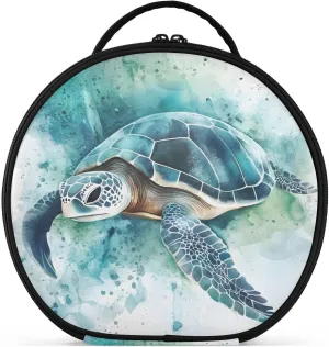senya Round Cosmetic Pouch Travel Makeup Train Case Organizer Bag Portable Makeup Brushes Toiletry Jewelry Accessories Sea Turtle Watercolor