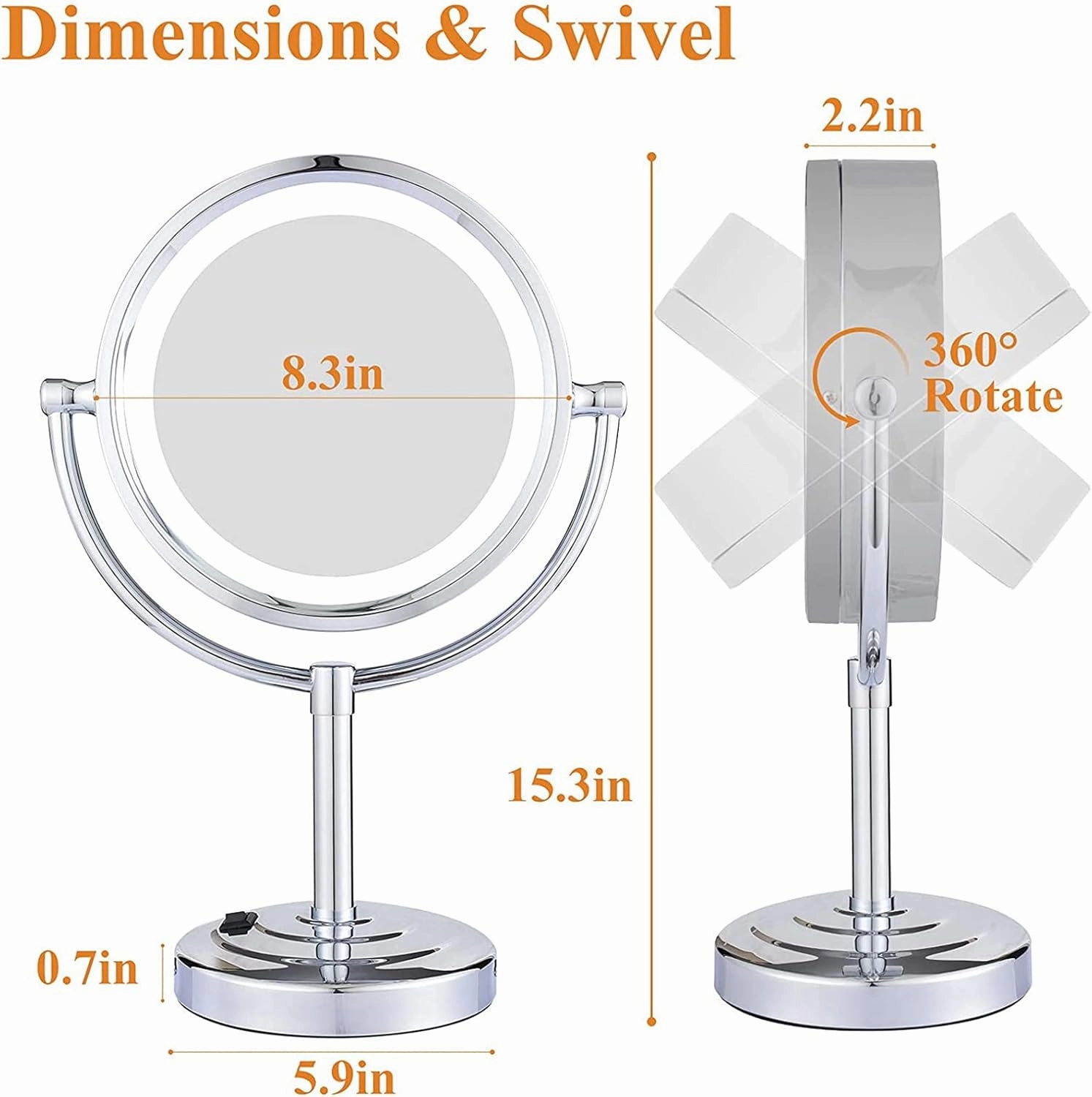 SHAUNI Makeup Mirror with Light and Magnification, 8 Inch Double Sided Standing LED Chrome Vanity Mirrors, Countertop Cosmetic Vanity Mirrors,5X ( Color : 10x )