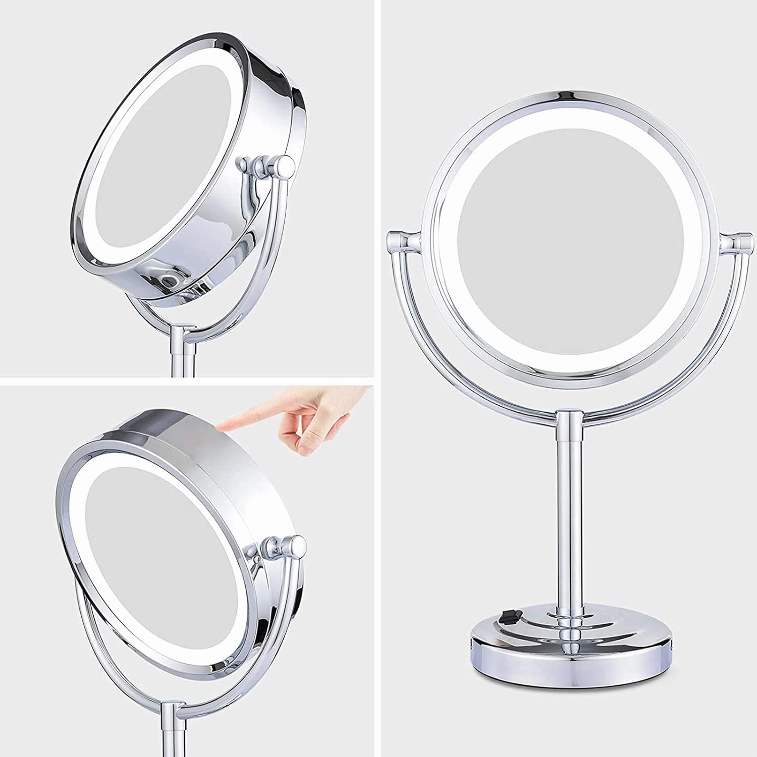 SHAUNI Makeup Mirror with Light and Magnification, 8 Inch Double Sided Standing LED Chrome Vanity Mirrors, Countertop Cosmetic Vanity Mirrors,5X ( Color : 10x )