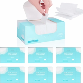SHINO Multi Purpose Cotton Pads for Face, 4-Layer Cotton Pads Makeup Remover 100% Cotton Chemical Free Biodegradable 2" x 3" Sensitive Skincare Pads (6 Pack)