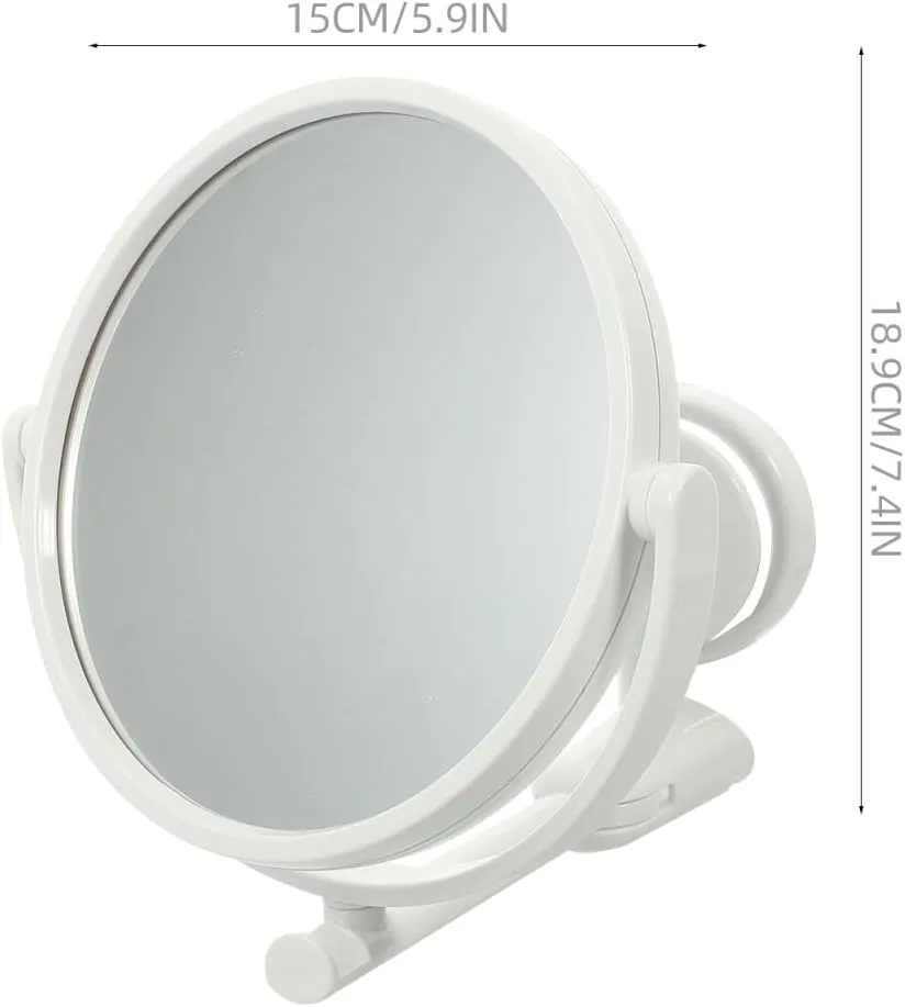 Shower Mirror with Suction Cup Swivel Mirror Double Side Wall Mounted Makeup Mirror Shaving Mirror Vanity Mirror for Bathroom Home Bedroom, 15x15x18.9cm, White