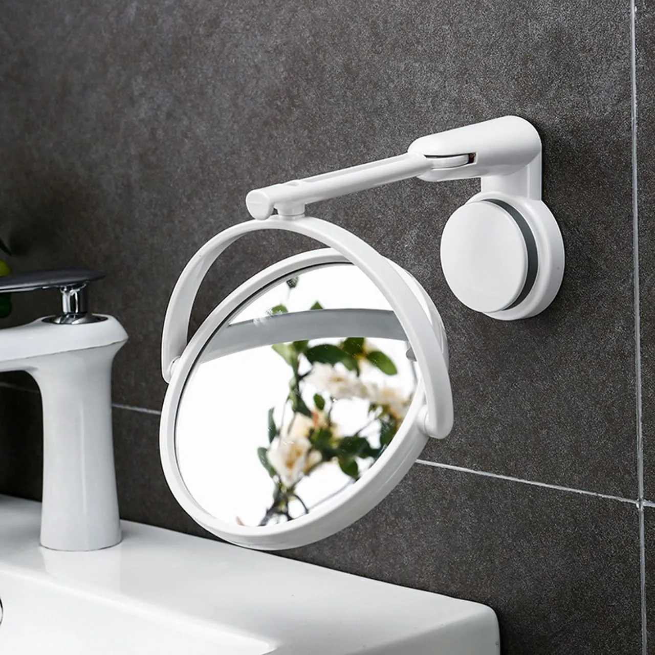 Shower Mirror with Suction Cup Swivel Mirror Double Side Wall Mounted Makeup Mirror Shaving Mirror Vanity Mirror for Bathroom Home Bedroom, 15x15x18.9cm, White