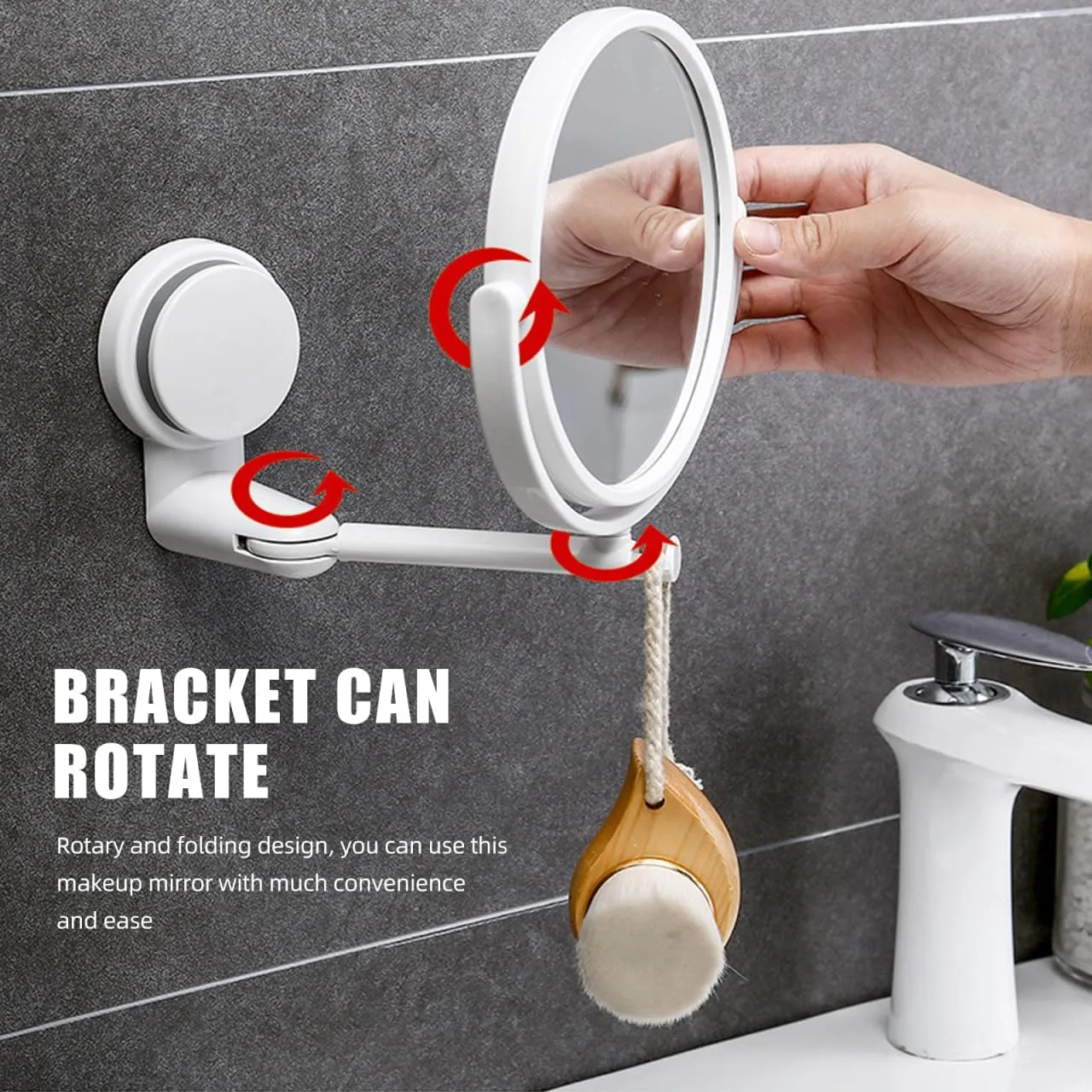 Shower Mirror with Suction Cup Swivel Mirror Double Side Wall Mounted Makeup Mirror Shaving Mirror Vanity Mirror for Bathroom Home Bedroom, 15x15x18.9cm, White