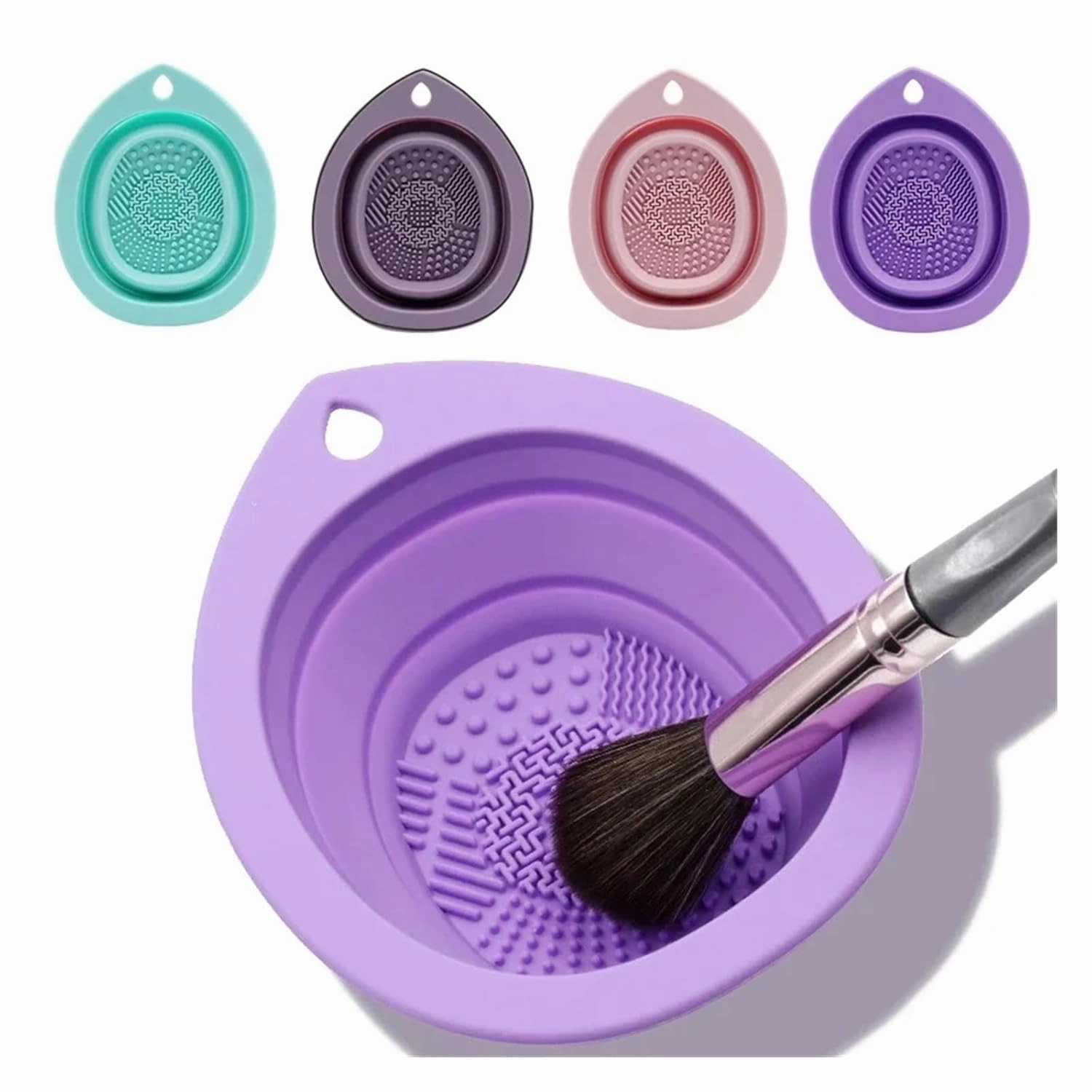 Silicone Makeup Brush Cleaner Foldable Cosmetic Brush Cleaning Bowl Powder Puff Beauty Sponge Washing Mat Brushes Scrubber Pad(Light purple)