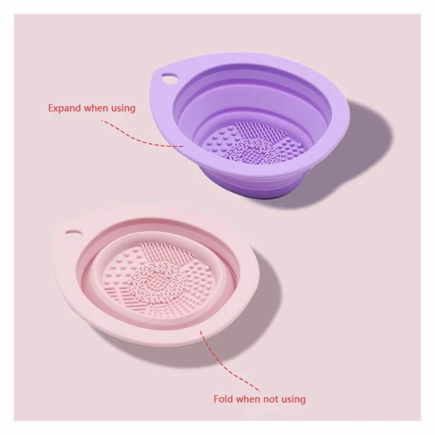 Silicone Makeup Brush Cleaner Foldable Cosmetic Brush Cleaning Bowl Powder Puff Beauty Sponge Washing Mat Brushes Scrubber Pad(Light purple)