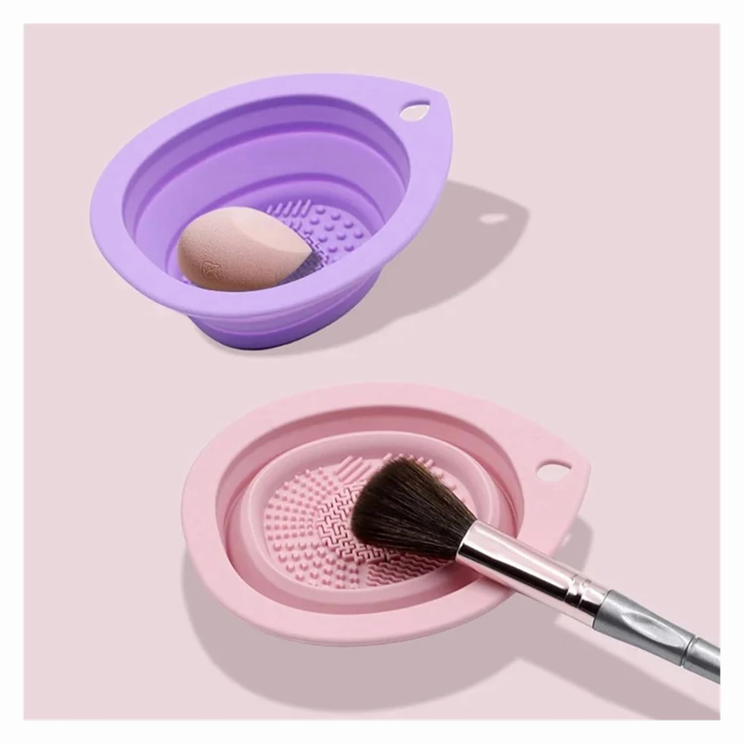 Silicone Makeup Brush Cleaner Foldable Cosmetic Brush Cleaning Bowl Powder Puff Beauty Sponge Washing Mat Brushes Scrubber Pad(Light purple)