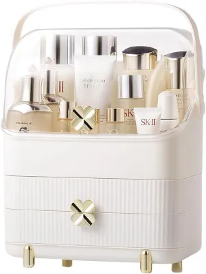 Skincare Organizers Makeup Organizer Holder Cosmetic Storage Box Display Case 3 Tiers Dust Free Cover Portable Handle 2 Rroomy Drawers Gift Great For Bathroom Countertop Dresser