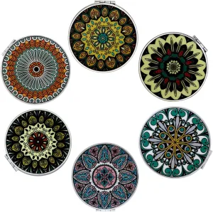 Small Compact Mirror Magnifying Travel Pocket Mirrors Handheld Foldable Mini Size with 1x 2X Magnification for Purse Handbag - Embossed Mandala Design for Girls Women Pack of 6