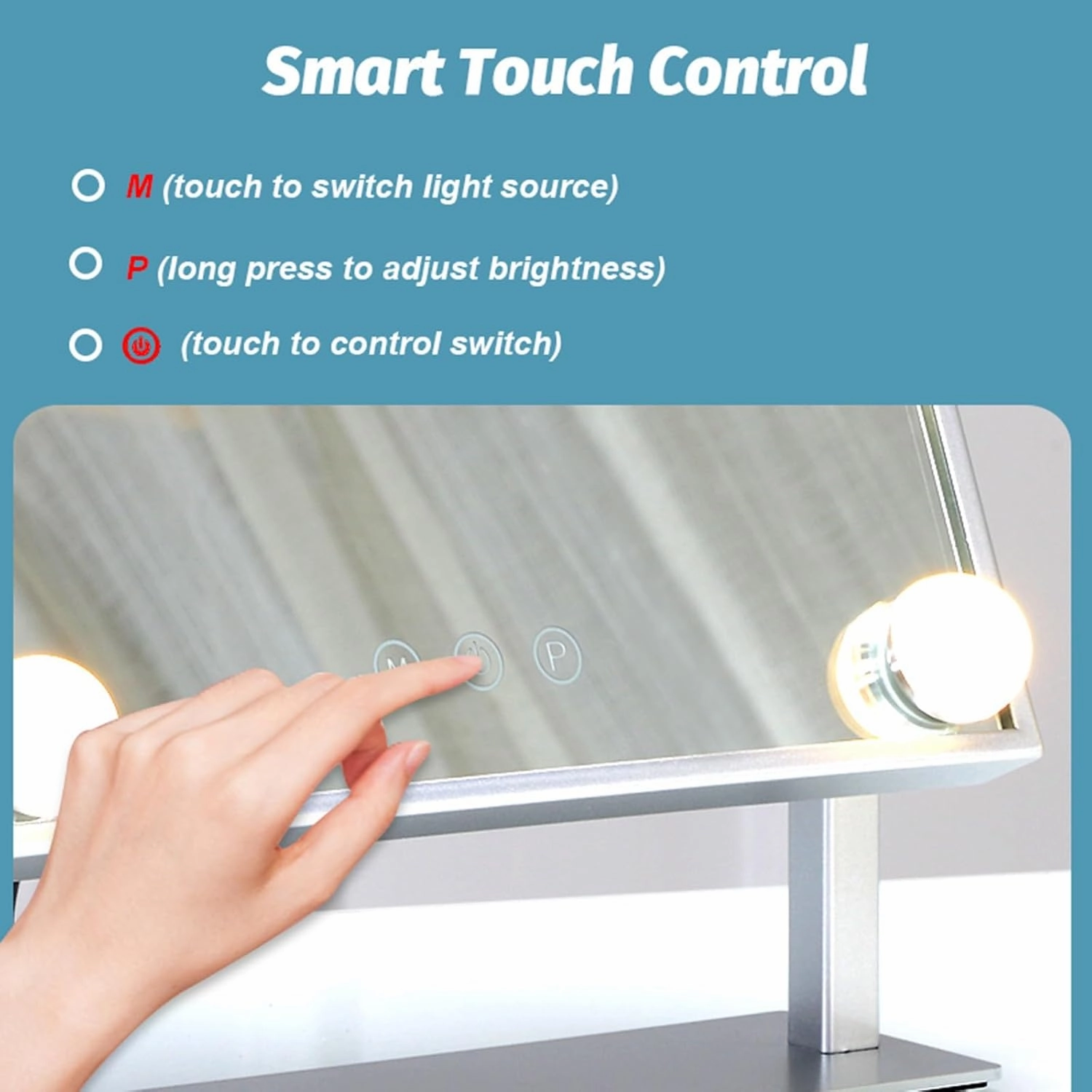 Smart Makeup Vanity Mirror with Dimmable LED Bulbs, Light Up Mirror for Dressing Table Bathroom Desk, 360° Rotation Hollywood Mirror(Black,25x30cmcm/9.8x11.8in)