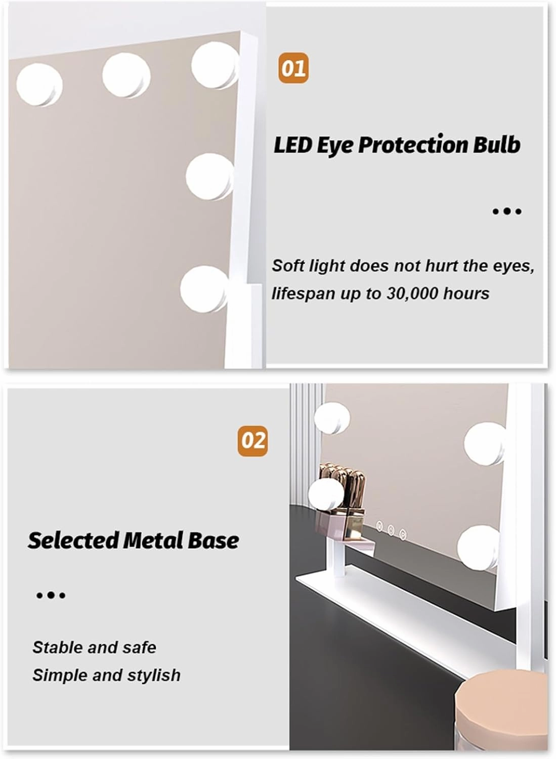 Smart Makeup Vanity Mirror with Dimmable LED Bulbs, Light Up Mirror for Dressing Table Bathroom Desk, 360° Rotation Hollywood Mirror(Black,25x30cmcm/9.8x11.8in)
