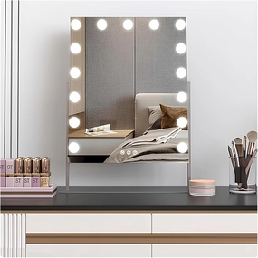 Smart Makeup Vanity Mirror with Dimmable LED Bulbs, Light Up Mirror for Dressing Table Bathroom Desk, 360° Rotation Hollywood Mirror(Black,25x30cmcm/9.8x11.8in)