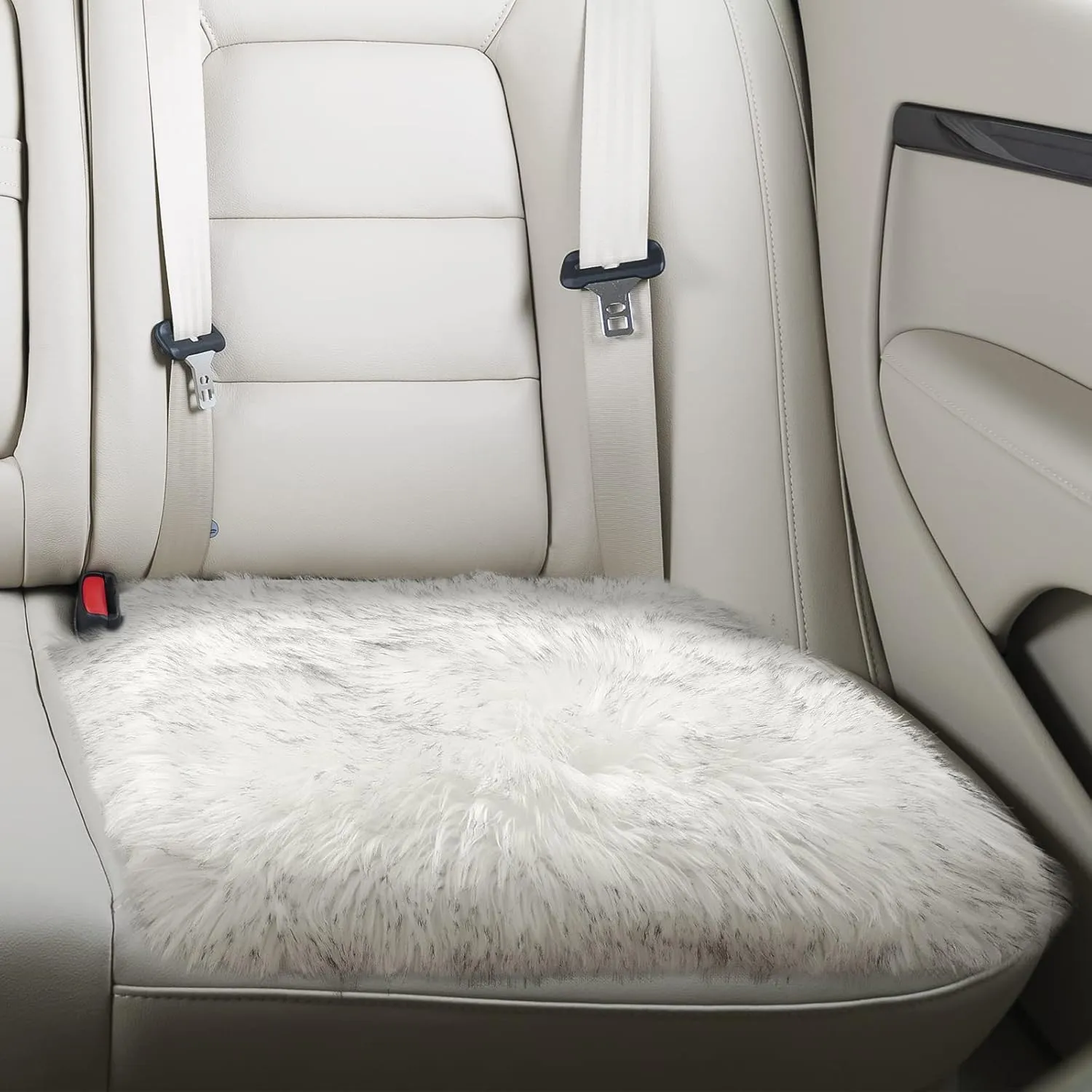 Softlife White Faux Fur Sheepskin Chair Cover 2 PCs Seat Cushion Pad Super Soft Area Rugs for Living Bedroom Sofa Dorm (1.6ft x 1.6ft, White-Grey Tip)