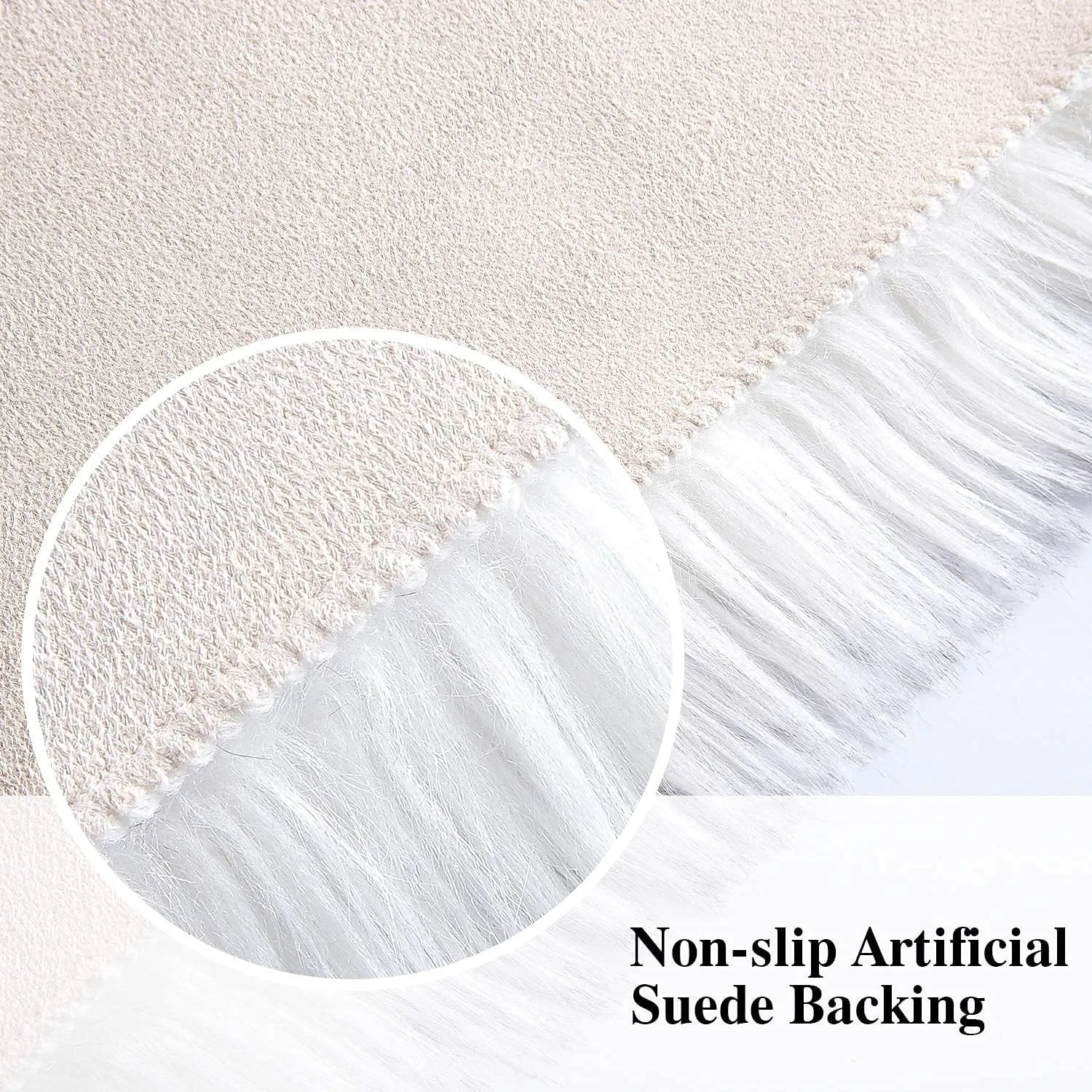 Softlife White Faux Fur Sheepskin Chair Cover 2 PCs Seat Cushion Pad Super Soft Area Rugs for Living Bedroom Sofa Dorm (1.6ft x 1.6ft, White-Grey Tip)
