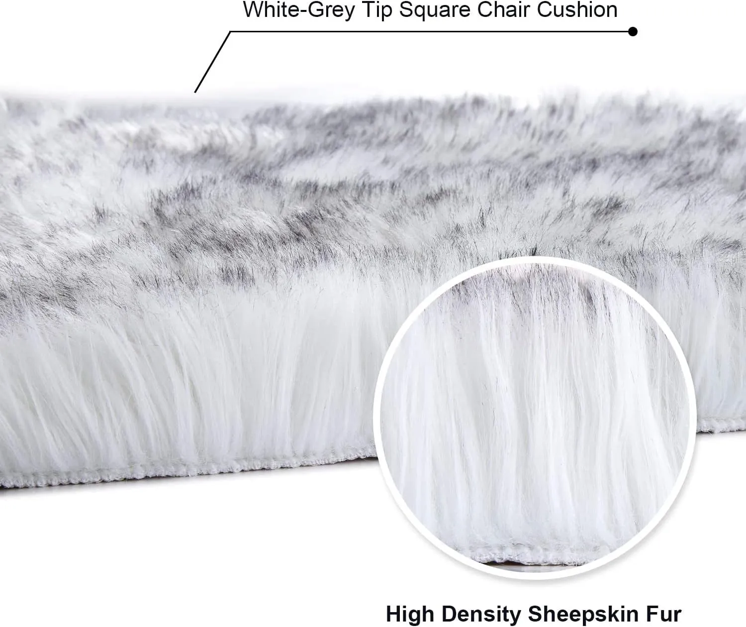 Softlife White Faux Fur Sheepskin Chair Cover 2 PCs Seat Cushion Pad Super Soft Area Rugs for Living Bedroom Sofa Dorm (1.6ft x 1.6ft, White-Grey Tip)