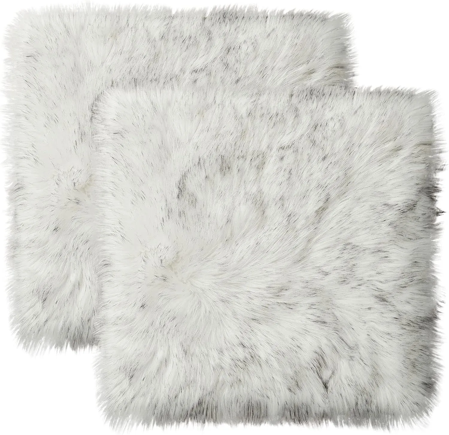 Softlife White Faux Fur Sheepskin Chair Cover 2 PCs Seat Cushion Pad Super Soft Area Rugs for Living Bedroom Sofa Dorm (1.6ft x 1.6ft, White-Grey Tip)