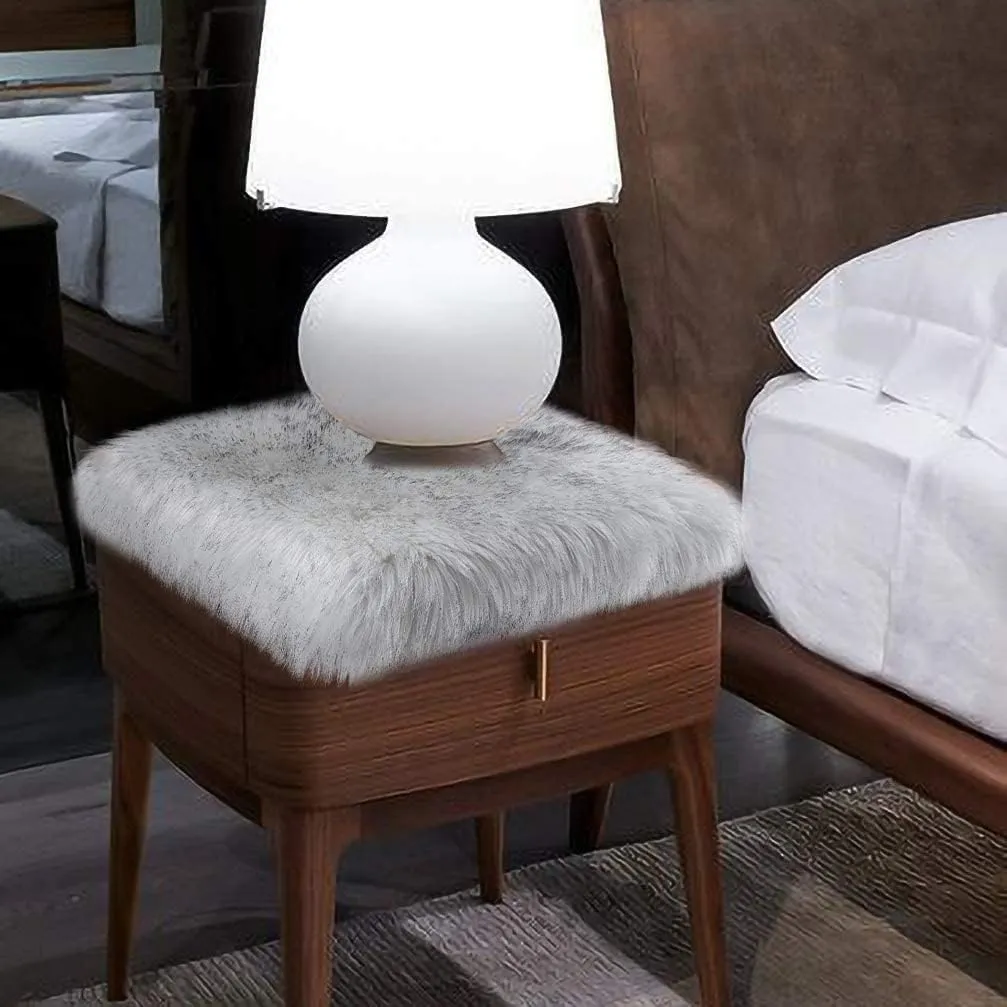 Softlife White Faux Fur Sheepskin Chair Cover 2 PCs Seat Cushion Pad Super Soft Area Rugs for Living Bedroom Sofa Dorm (1.6ft x 1.6ft, White-Grey Tip)