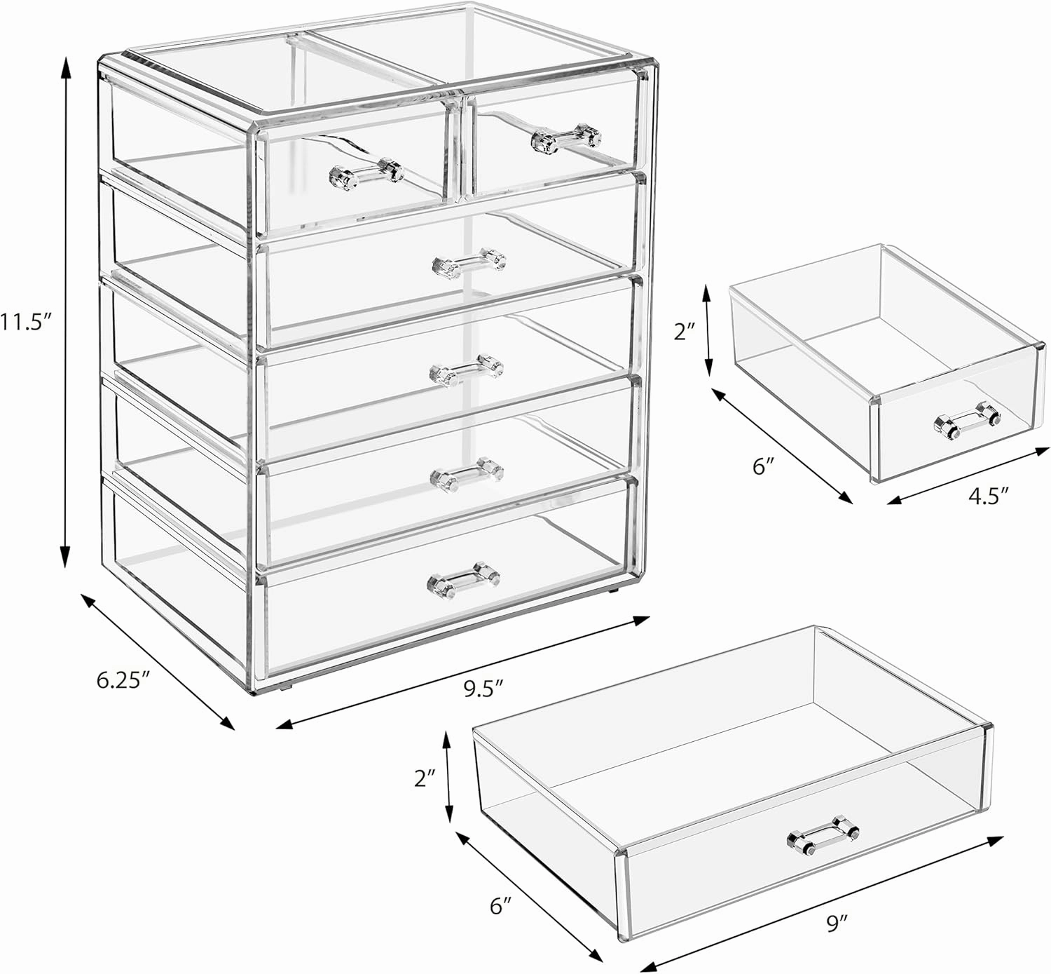 Sorbus Acrylic Makeup Organizer - Organization and Storage Case for Cosmetics Make Up & Jewelry - Big Clear Makeup Organizer for Vanity, Bathroom, College Dorm, Closet, Desk (4 Large, 2 Small Drawers)