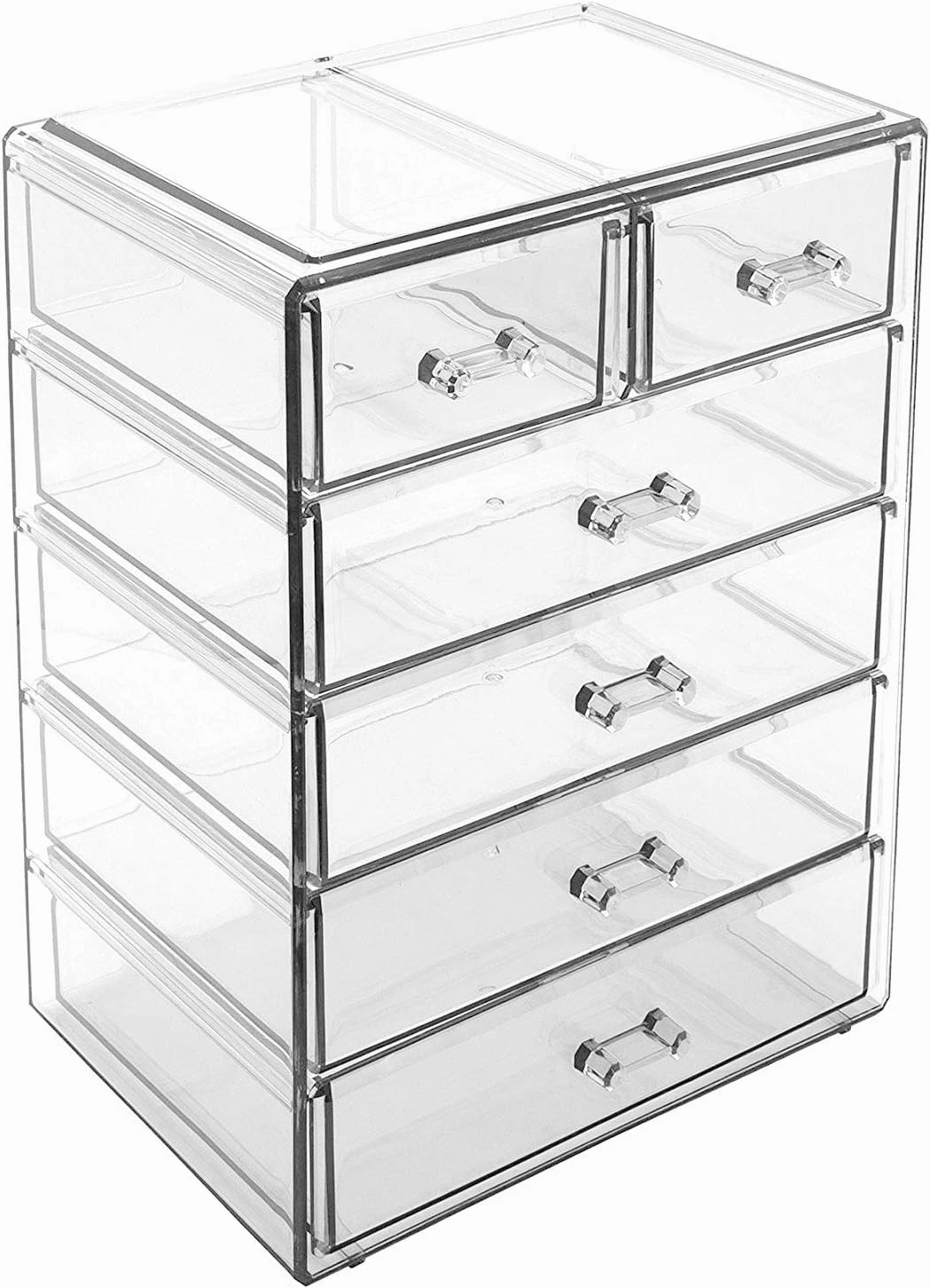 Sorbus Acrylic Makeup Organizer - Organization and Storage Case for Cosmetics Make Up & Jewelry - Big Clear Makeup Organizer for Vanity, Bathroom, College Dorm, Closet, Desk (4 Large, 2 Small Drawers)