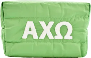 Sorority Shop Alpha Chi Omega Makeup Bag - Puffer Style with Sorority Letters, Travel Cosmetic Bag with Zipper Closure, Perfect Alpha Chi Omega Sorority Gifts for Women