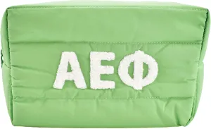 Sorority Shop Alpha Epsilon Phi Makeup Bag - Puffer Style with Sorority Letters, Travel Cosmetic Bag with Zipper Closure, Perfect Alpha Epsilon Phi Sorority Gifts for Women