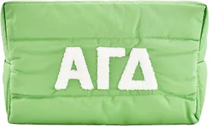 Sorority Shop Alpha Gamma Delta Makeup Bag - Puffer Style with Sorority Letters, Travel Cosmetic Bag with Zipper Closure, Perfect Alpha Gamma Delta Sorority Gifts for Women