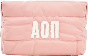 Sorority Shop Alpha Omicron Pi Makeup Bag - Puffer Style with Sorority Letters, Travel Cosmetic Bag with Zipper Closure, Perfect Alpha Omicron Pi Sorority Gifts for Women