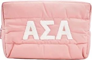 Sorority Shop Alpha Sigma Alpha Makeup Bag - Puffer Style with Sorority Letters, Travel Cosmetic Bag with Zipper Closure, Perfect Alpha Sigma Alpha Sorority Gifts for Women