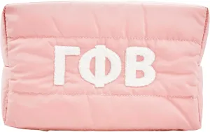 Sorority Shop Gamma Phi Beta Makeup Bag - Puffer Style with Sorority Letters, Travel Cosmetic Bag with Zipper Closure, Perfect Gamma Phi Beta Sorority Gifts for Women