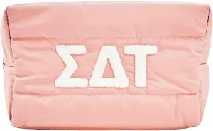 Sorority Shop Sigma Delta Tau Makeup Bag - Puffer Style with Sorority Letters, Travel Cosmetic Bag with Zipper Closure, Perfect Sigma Delta Tau Sorority Gifts for Women