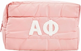 Sorority Shop Alpha Phi Makeup Bag- Puffer Style with Sorority Letters, Travel Cosmetic Bag with Zipper Closure, Perfect Alpha Phi Sorority Gifts for Women
