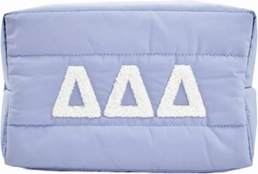 Sorority Shop Delta Delta Delta Makeup Bag - Puffer Style with Sorority Letters, Travel Cosmetic Bag with Zipper Closure, Perfect Tri Delta Sorority Gifts for Women
