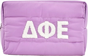 Sorority Shop Delta Phi Epsilon Makeup Bag - Puffer Style with Sorority Letters, Travel Cosmetic Bag with Zipper Closure, Perfect Delta Phi Epsilon Sorority Gifts for Women