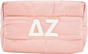 Sorority Shop Delta Zeta Makeup Bag - Puffer Style with Sorority Letters, Travel Cosmetic Bag with Zipper Closure, Perfect Delta Zeta Sorority Gifts for Women