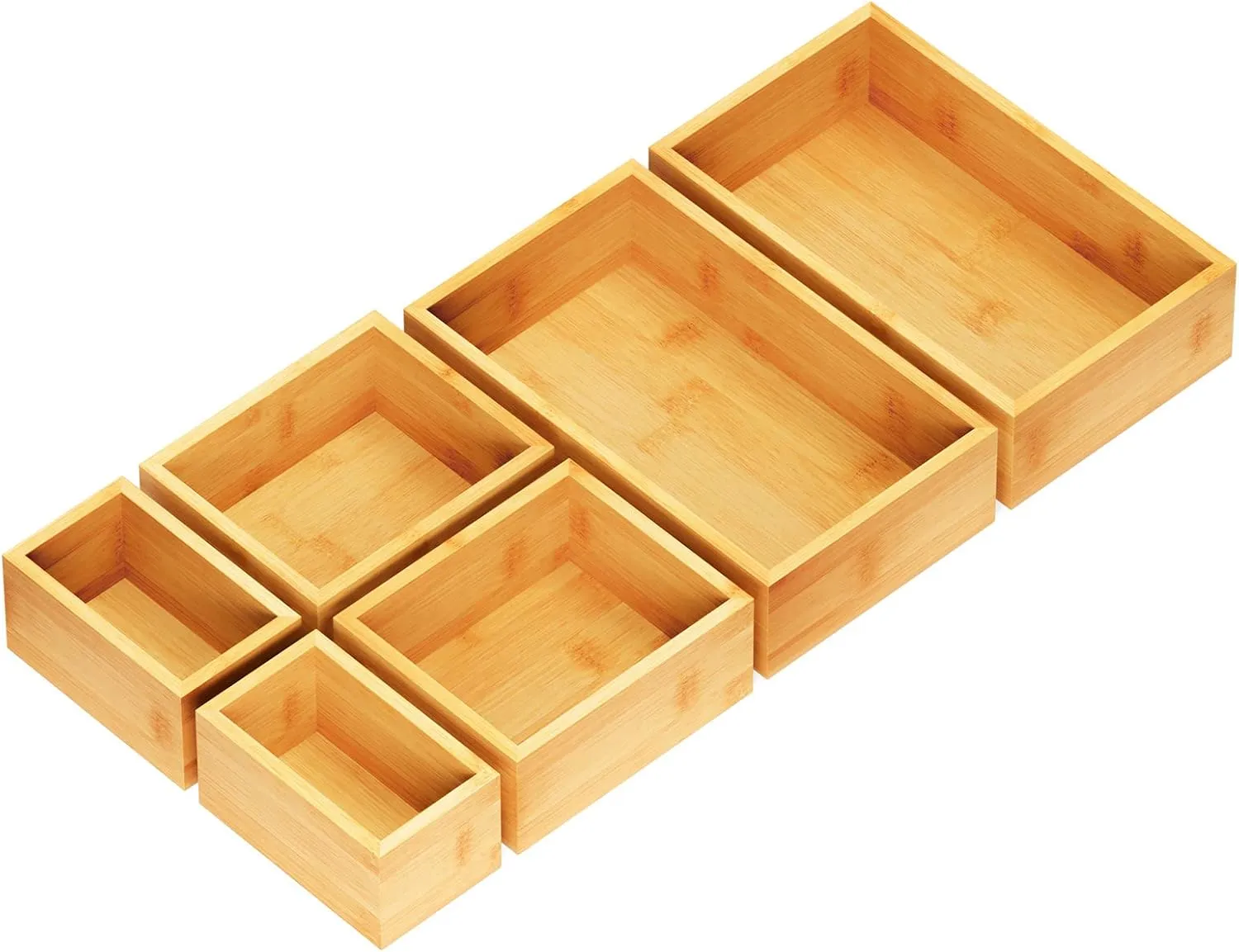 SpaceAid 6 Pcs Bamboo Drawer Organizer Storage Box Set, Multi-Use Drawer Organizer Bin for Kitchen, Bathroom, Office Desk and Makeup (6 Boxes)