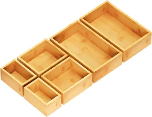 SpaceAid 6 Pcs Bamboo Drawer Organizer Storage Box Set, Multi-Use Drawer Organizer Bin for Kitchen, Bathroom, Office Desk and Makeup (6 Boxes)