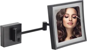 Square Wall-Mounted Illuminated Makeup Mirror, 8-inch Single-Sided 3X Magnifying Mirror Shaving Mirror, Vanity Mirror with 360-degree Rotating Telescopic Arm Cosmetic Mirror