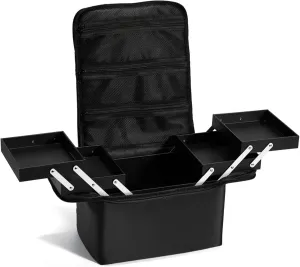 Stagiant Makeup Train Case, Nail Bag Organizer Case, Makeup Box Organizer, 4 Tier Large Travel Makeup Case with Compartments/Shoulder Strap for MUA/Manicure/Tattoo/Eye Lash Extension,Black