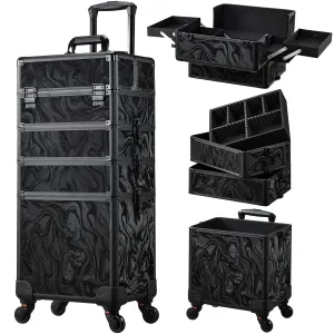 Stagiant Rolling Makeup Case Cosmetology Case on Wheels 4 in 1 Makeup Travel Case Extra Large Cosmetic Box with Key Make Up Artist Traveling Storage Nail Case Salon Barber Cart Trunk Alpine Black