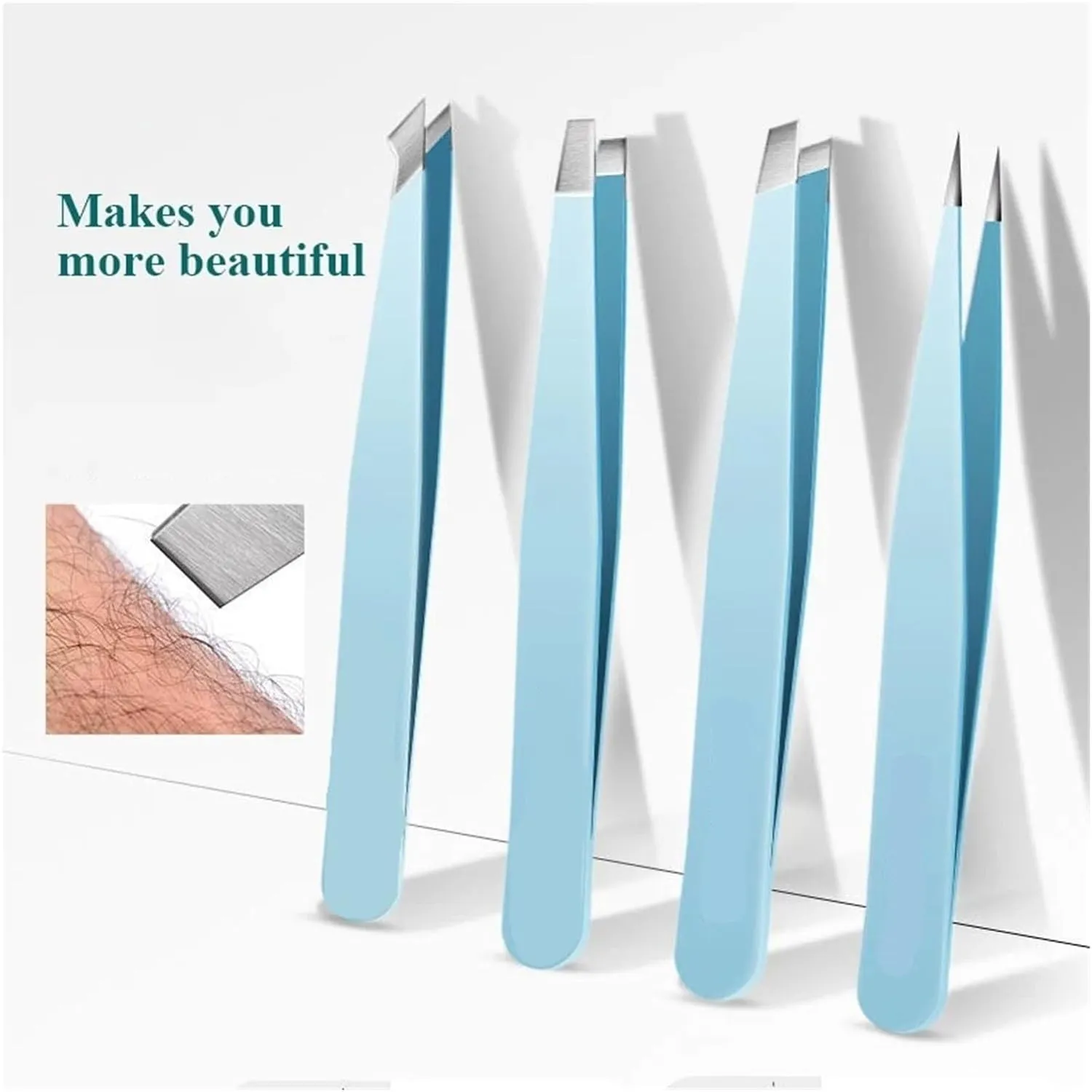 Stainless Steel Slanted Brow Clips Removal Makeup Tools(Blue 4 in 1)