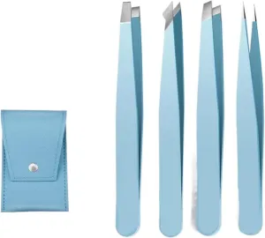 Stainless Steel Slanted Brow Clips Removal Makeup Tools(Blue 4 in 1)