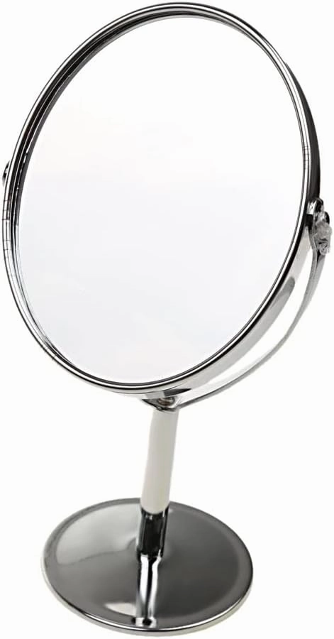Stainless Steel Tabletop Cosmetic & Makeup Vanity - Double-Sided 2X Magnifying - 360 Degree Rotation