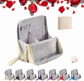 Standing Makeup Bag – Portable, Large Capacity, Doresty Makeup Bag, Waterproof Makeup Organizer with Compartments, Makeup Bag Organizer with Compartments, Travel-Friendly (Beige)