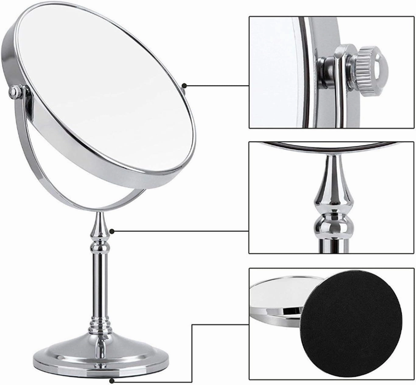 Standing Makeup Mirrors,8 inch Double Sided Brass Countertop Vanity Mirror with 3X/5X/7X/10X Magnifying,Tabletop Rotatable Cosmetic Mirrors(Chrome 5X)