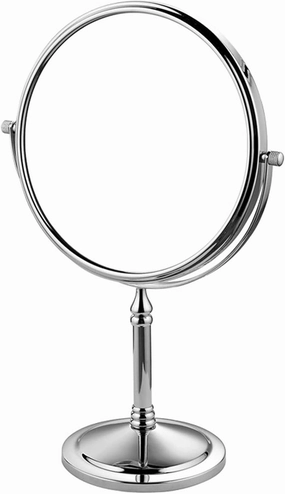 Standing Makeup Mirrors,8 inch Double Sided Brass Countertop Vanity Mirror with 3X/5X/7X/10X Magnifying,Tabletop Rotatable Cosmetic Mirrors(Chrome 5X)