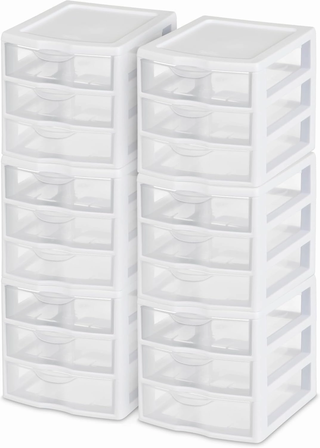 Sterilite 6-Pack Plastic Storage Drawer, 3 Small Organizer Drawers, ClearView, White