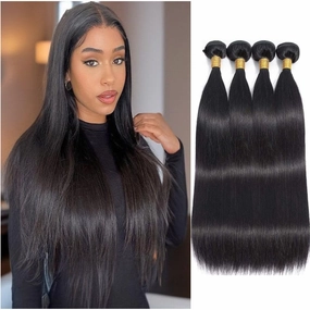 Straight Human Hair Bundles 16 18 20 22 Inch 100% Unprocessed Brazilian Virgin Hair 4 Bundles Real Human Hair Extensions Quick Weave for Women Natural Black