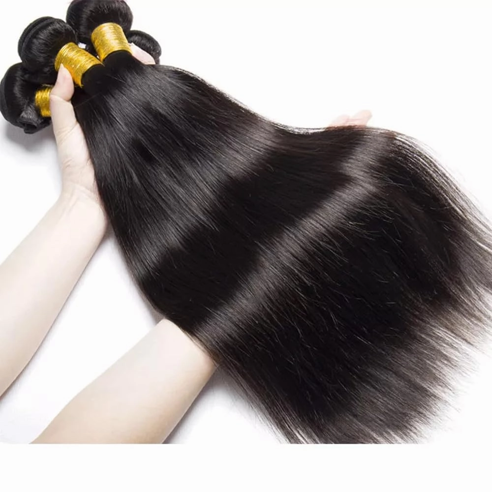 Straight Human Hair Bundles 16 18 20 22 Inch 100% Unprocessed Brazilian Virgin Hair 4 Bundles Real Human Hair Extensions Quick Weave for Women Natural Black