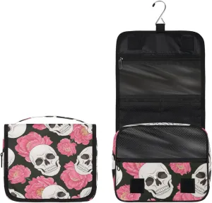 Sugar Skull Flower Floral Toiletry Bag with Hanging Hook Travel Organizer Makeup Bag for Women Waterproof Accessories Toiletries Travel Essentials Personalized Birthday Valentines Day Gifts