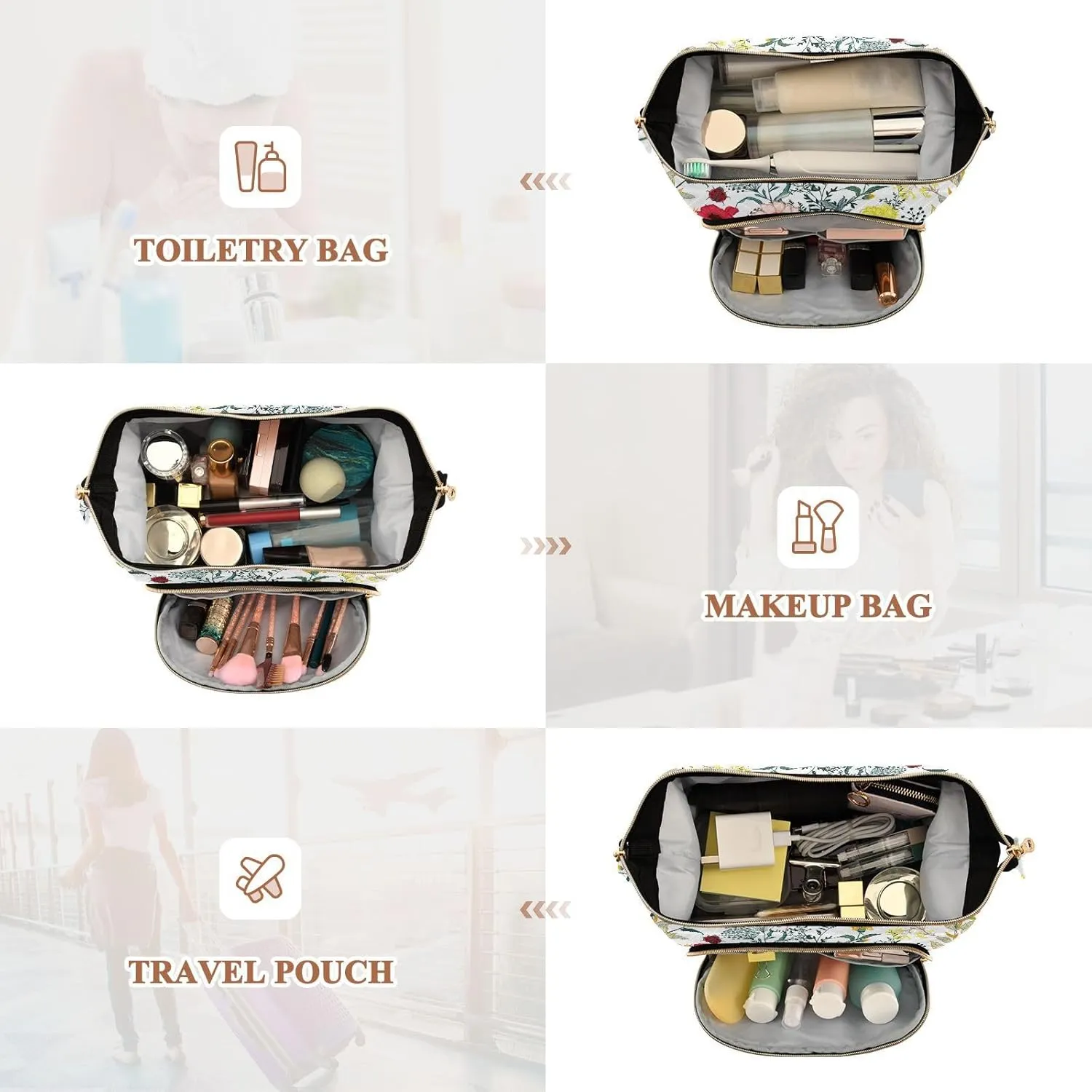 Summer Garden Full of Blooming Flowers in Many Kinds Floral Women Cosmetic Bag Makeup Bag Stylish Trip Beauty Bag Travel Toiletry Bag with Bottle Organizer 10.2 x 5.9 x 6.7 inch